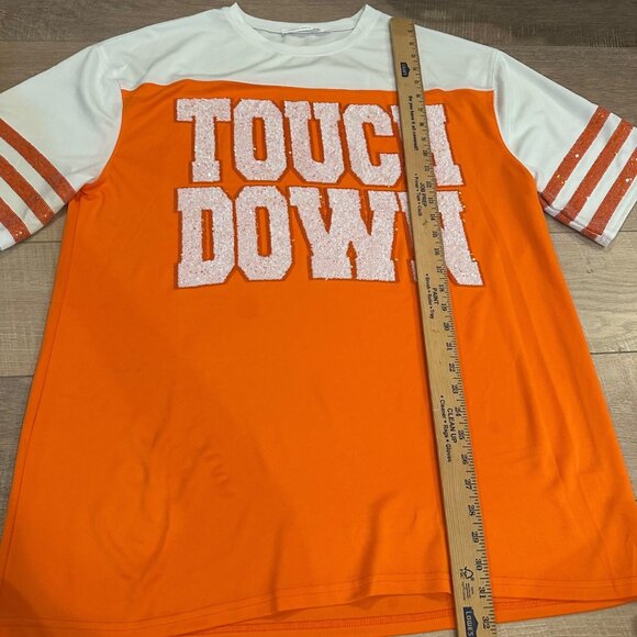 Touchdown Orange & White Sequined Graphic T-Shirt Short Sleeve Altar'd State S - Picture 3 of 7